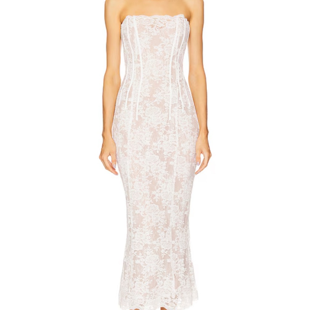 V Chapman White Lace Strapless Dress
